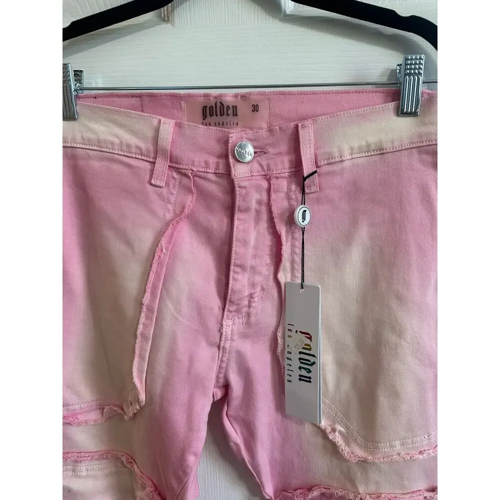 Golden Los Angeles NWT Pink Wash Stacked Jeans Sz 30 Men’s Denim 35” Inseam